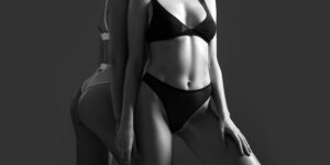 Primeiro Plano Da Silhueta De Lingerie, Com Fundo Contendo Uma Tabela De Medidas.